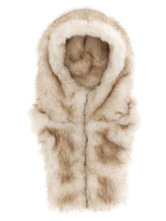 Hooded Hat by Herno for women in polyester metal & fur beige, gold, hazelnut & signature features a ethereal silhouette, showcasing the ethereal design of this Polyester Metal & Fur Hooded Hat for a sophisticated, premium look.
