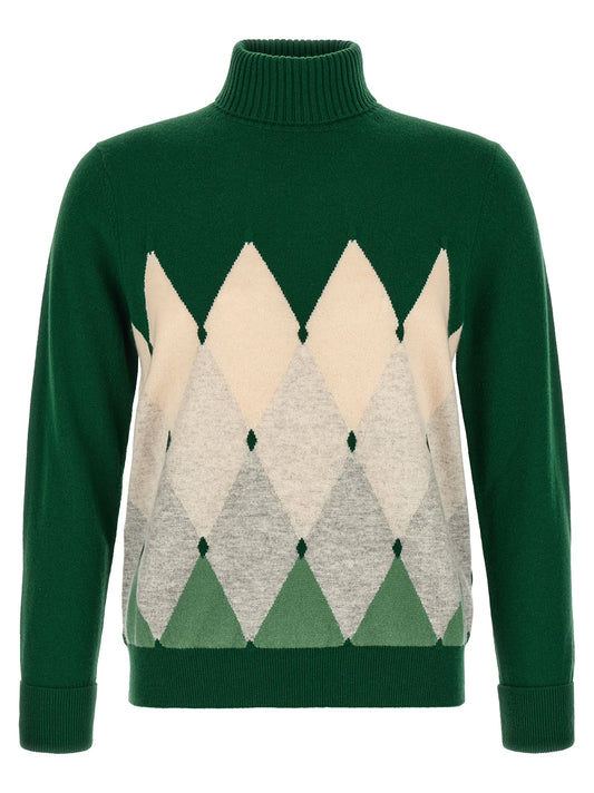 Cardigan by Ballantyne for men in cashmere bicolour, green & patterned features a nuanced silhouette with a refined turtle neckline and nuanced detailing for a sophisticated look.
