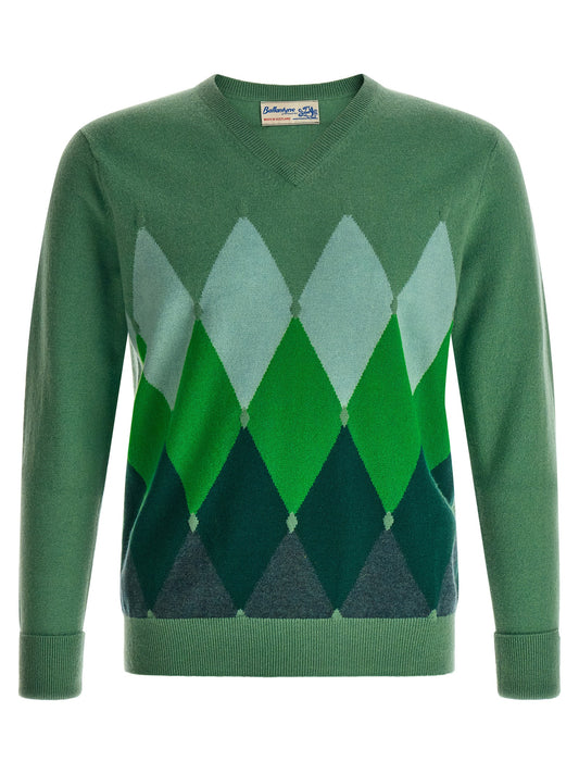 Cardigan by Ballantyne for men in cashmere bicolour, green & patterned features an crisp silhouette, showcasing a sophisticated v-neck neckline and detail for a truly crisp finish.
