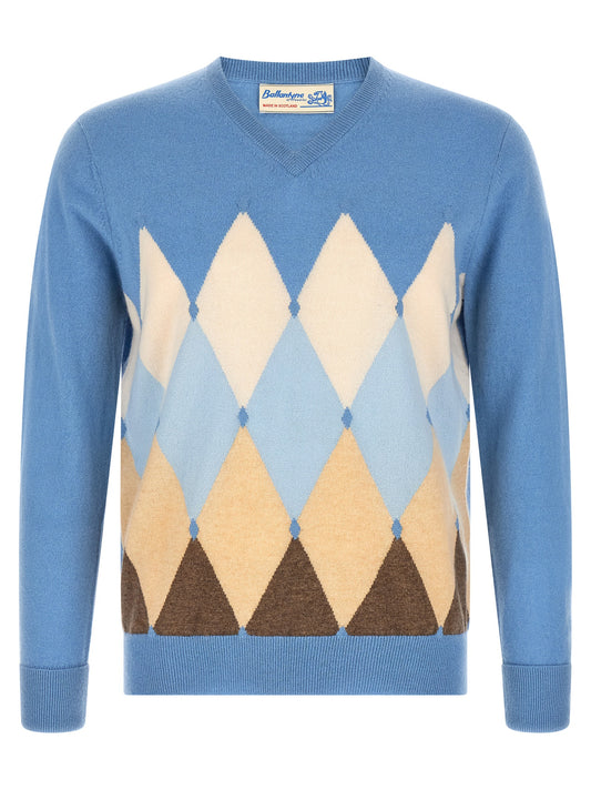 Cardigan by Ballantyne for men in cashmere beige, brown, cream, light-blue, patterned & signature showcases a luxurious silhouette, meticulously detailed with a sophisticated v-neck neckline and for a refined finish.