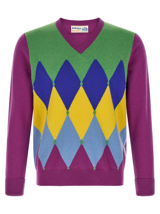 Cardigan by Ballantyne for men in cashmere multicolor, purple & signature showcases a luxurious silhouette, meticulously detailed with a sophisticated v-neck neckline and for a refined finish.