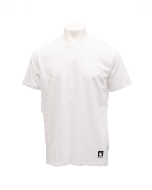 T-Shirt by Balmain for men in cotton gray & white showcases a chic silhouette, artfully detailed with a chic and for a chic finish.