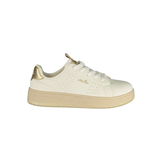 Athletic Sneakers by Ellesse for women in polyester & polyurethane gold & white features an effortless chic silhouette, showcasing the signature athletic style of the Women's Athletic Polyester & Polyurethane Sneakers collection with a truly effortless chic finish.