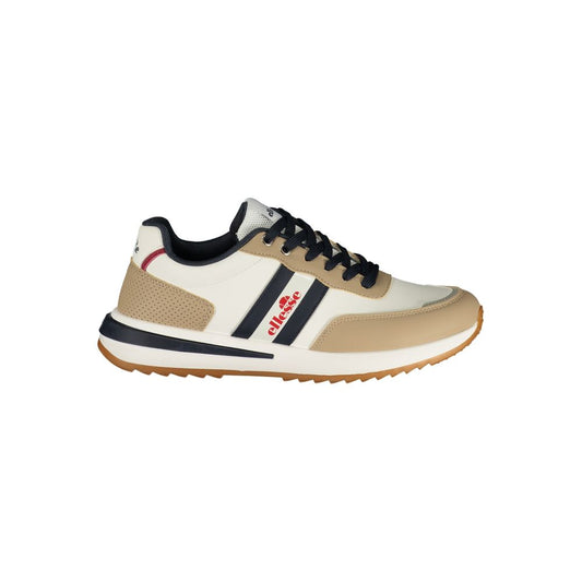 Athletic Sneakers by Ellesse for men in polyester & polyurethane beige, blue, white & print showcases an impeccable silhouette, defined by an impeccable athletic style design that perfectly captures the essence of the Men's Athletic Polyester & Polyurethane Sneakers.