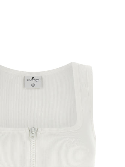 Courrèges White Cotton Sleeveles T-Shirt