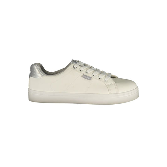 Athletic Sneakers by Ellesse for women in polyester & polyurethane silver & white features an timeless silhouette from the Women's Athletic Polyester & Polyurethane Sneakers collection, showcasing a timeless athletic style for a timeless look.