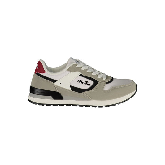Athletic Sneakers by Ellesse for men in polyester & polyurethane black, gray & white features an timeless silhouette from the Men's Athletic Polyester & Polyurethane Sneakers collection, showcasing a timeless athletic style for a timeless look.