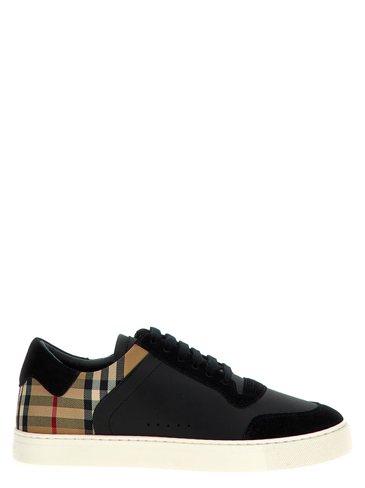 Sneakers by Burberry for men in calf leather cotton & suede leather black & print presents a impeccable silhouette as Men's Low Top Calf Leather Cotton & Suede Sneakers, expertly defined by a impeccable low-top style for a impeccable, high-fashion look.