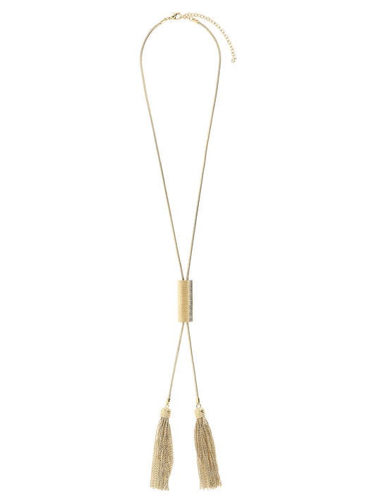 Necklace by Balmain for women in suede calfskin leather gold showcases a luminous chain pendant necklace design that defines the elegant Women's Gold Brass Necklace.