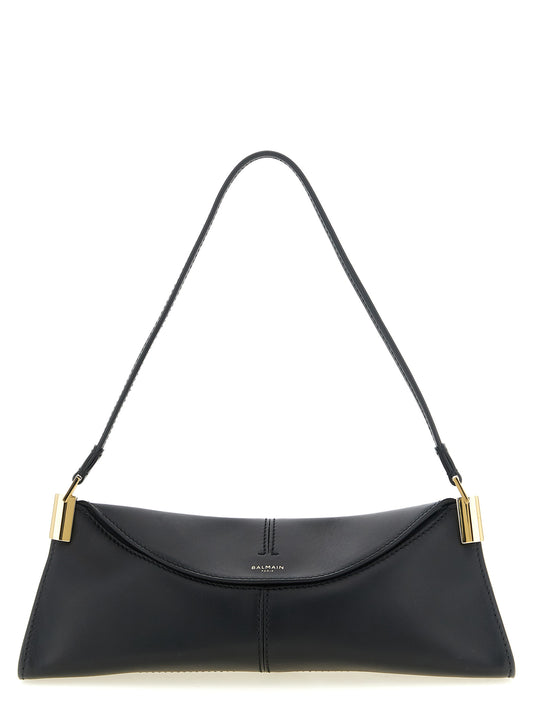 Small Shoulder Flap Bag by Balmain for women in suede calfskin leather black features a distinguished silhouette, showcasing a secure flap & magnetic and distinguished cardholder with versatile shoulder-strap for a distinguished finish.