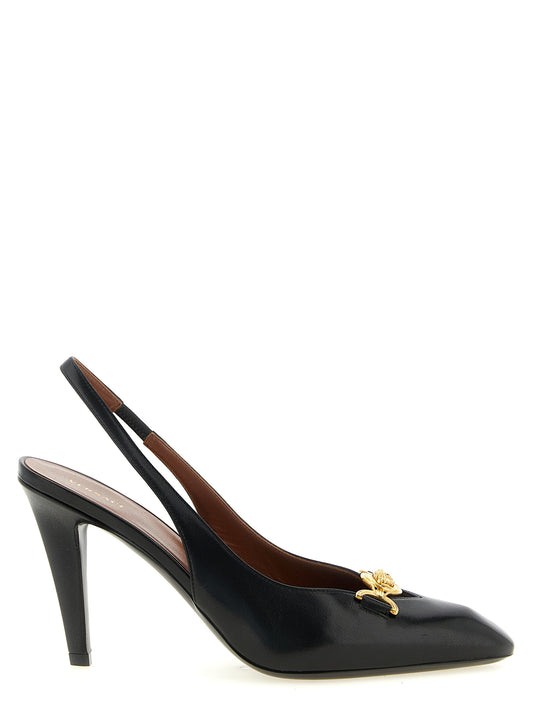 High-Heel Stiletto Slingback Pumps Heels by Versace for women in lambskin leather black features a effortlessly chic Medusa Women's Lambskin Leather High-Heel Stiletto Slingback Pumps Heels design with a sophisticated stiletto high-heel and elegant .