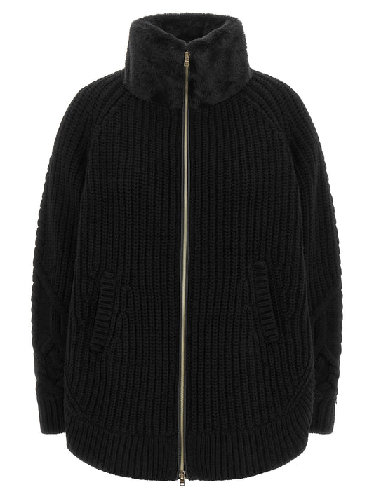 Cardigan by Herno for women in plush wool black, gold & patterned features a nuanced silhouette with a refined and nuanced detailing for a sophisticated look.
