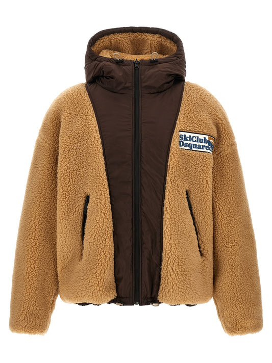 Hooded Bomber Jacket by Dsquared² for men in polyacrylic & polyester brown, camel & signature showcases a bohemian silhouette, artfully detailed with a bohemian hooded neckline and signature pockets & hooded for a truly bohemian finish.