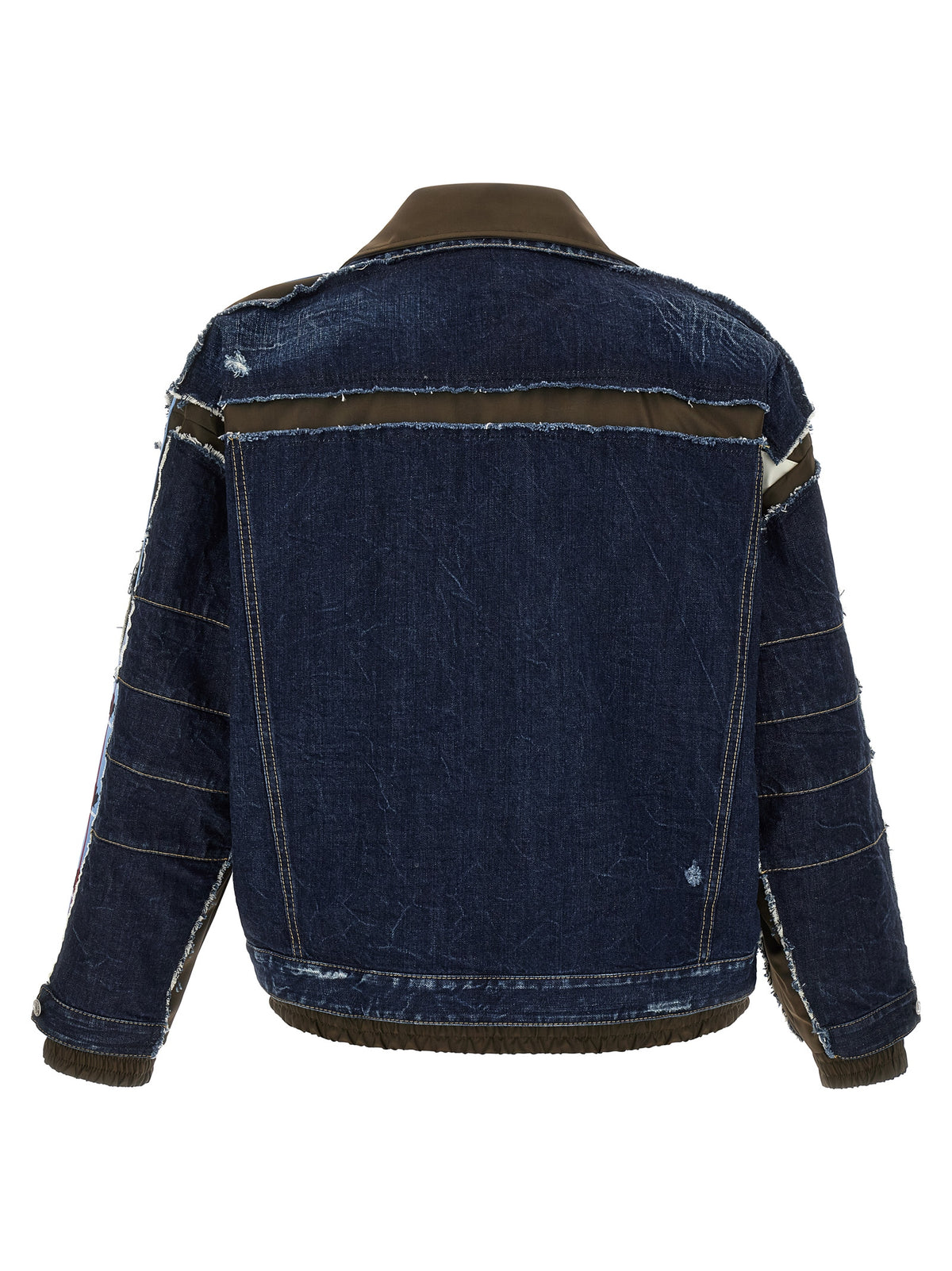 Trucker Jacket by Dsquared² for men in denim cotton dark-blue, green, olive & silver showcases a bohemian silhouette, artfully detailed with a bohemian and signature for a truly bohemian finish.