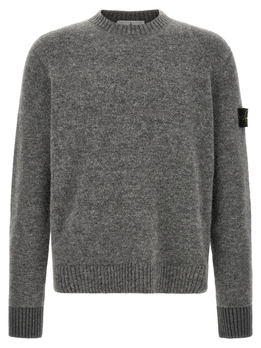 Cardigan by Stone Island for men in virgin wool polyamide & alpaca wool gray & signature showcases a captivating silhouette, artfully detailed with a captivating and crew neckline for a truly sophisticated captivating look.