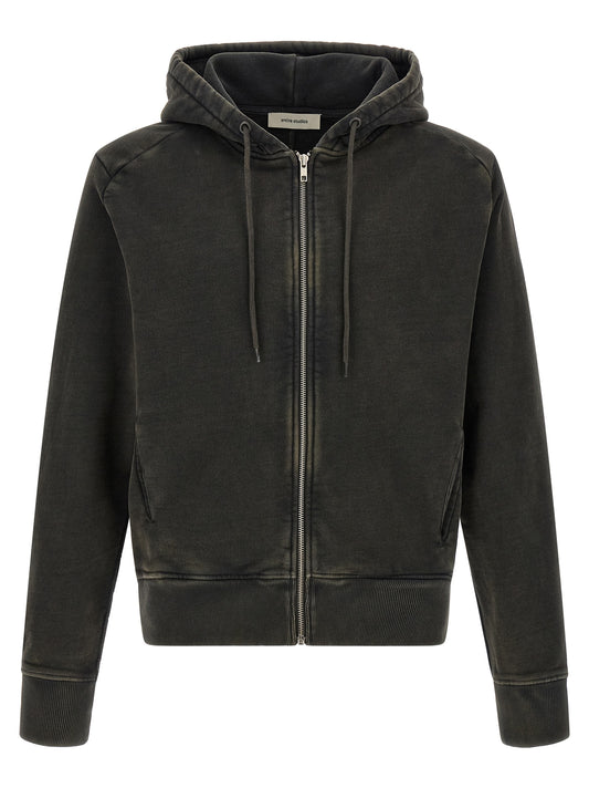 Sweatshirt Hoodie by Entire Studios for men in cotton black & silver features a slouchy chic silhouette, detailed with a slouchy chic and a signature hooded neckline for an elevated aesthetic.