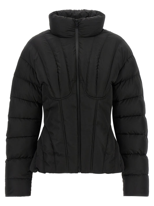 Puffer Jacket by Elisabetta Franchi for women in polyester black & gold features an on trend silhouette, showcasing refined insulated and a sophisticated high-neck neckline for a truly on trend finish.