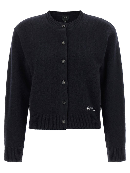 Cardigan by A.P.C. for women in wool blue features an impeccable silhouette, showcasing a sophisticated and detail for a truly impeccable finish.