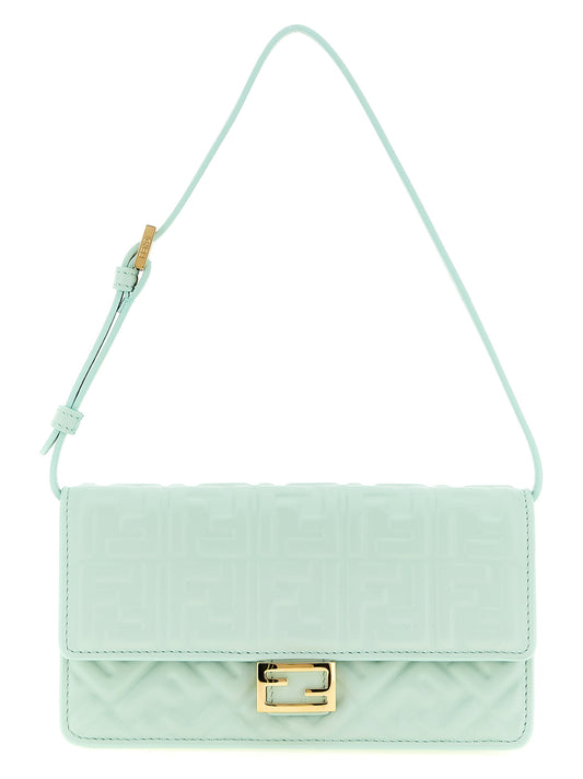 Shoulder Baguette Clutch Bag by Fendi for women in lamb leather bicolour, gold, green & patterned features a effortless sophistication silhouette, secured by a with ample cardholder and versatile shoulder-strap & adjustable-strap for a effortless sophistication finish.