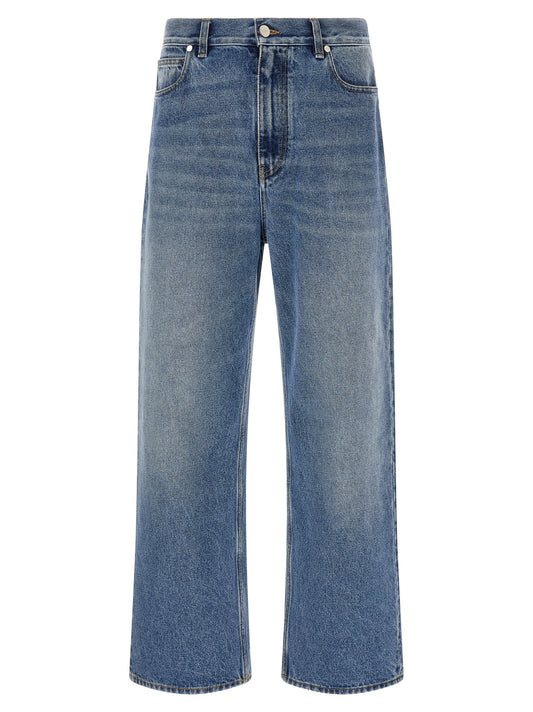 Jeans by Fendi for men in denim cotton brown, light-blue & silver features an refined tailoring silhouette, showcasing a premium straight-leg & relaxed-fit with a and long cut for a refined tailoring look.