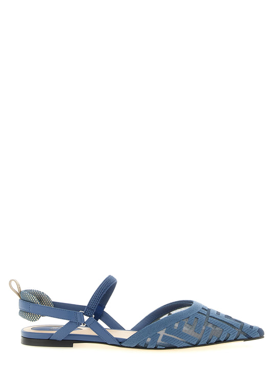 Flat Slingback Sandals by Fendi for women in mesh metal polyamide & rubber light-blue features an architectural design from the Women's Mesh Metal Polyamide & Rubber Flat Slingback Sandals collection, defined by a architectural flat and pointed toe style for a architectural finish.
