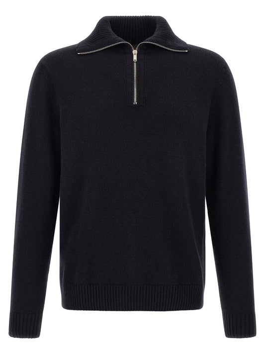 Cardigan by ZANONE for men in cashmere dark-blue & silver features a nuanced silhouette with a refined high-neck neckline and nuanced detailing for a sophisticated look.