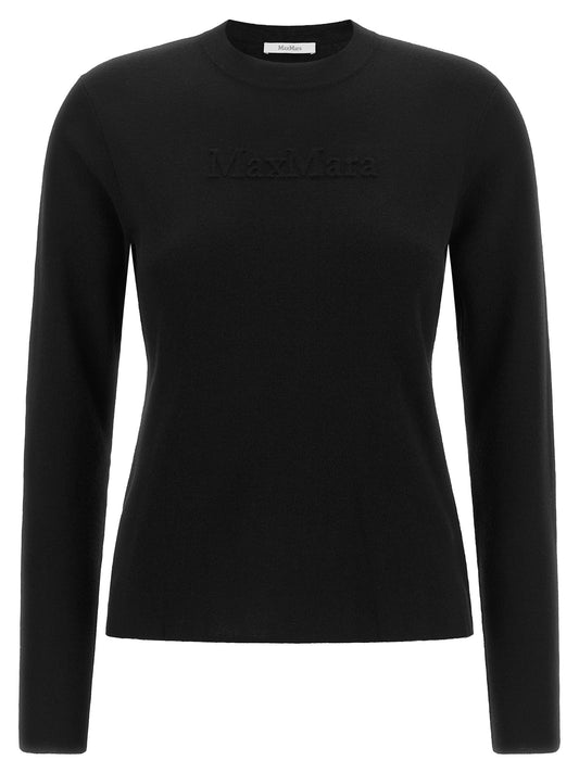 Cardigan by Max Mara for women in virgin wool black features an impeccable silhouette, showcasing a sophisticated crew neckline and long-sleeve detail for a truly impeccable finish.