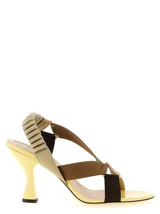 Mid-Heel Sandals Slingback Pumps Heels by Fendi for women in viscose gold, multicolor, yellow, jacquard & striped showcases a exquisite silhouette, perfectly accentuating Women's Viscose Mid-Heel Sandals Slingback Pumps Heels with a exquisite mid-heel and exquisite .