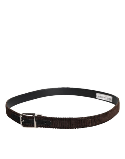 Dolce & Gabbana Men Brown Velvet Ridged Silver Buckle Belt