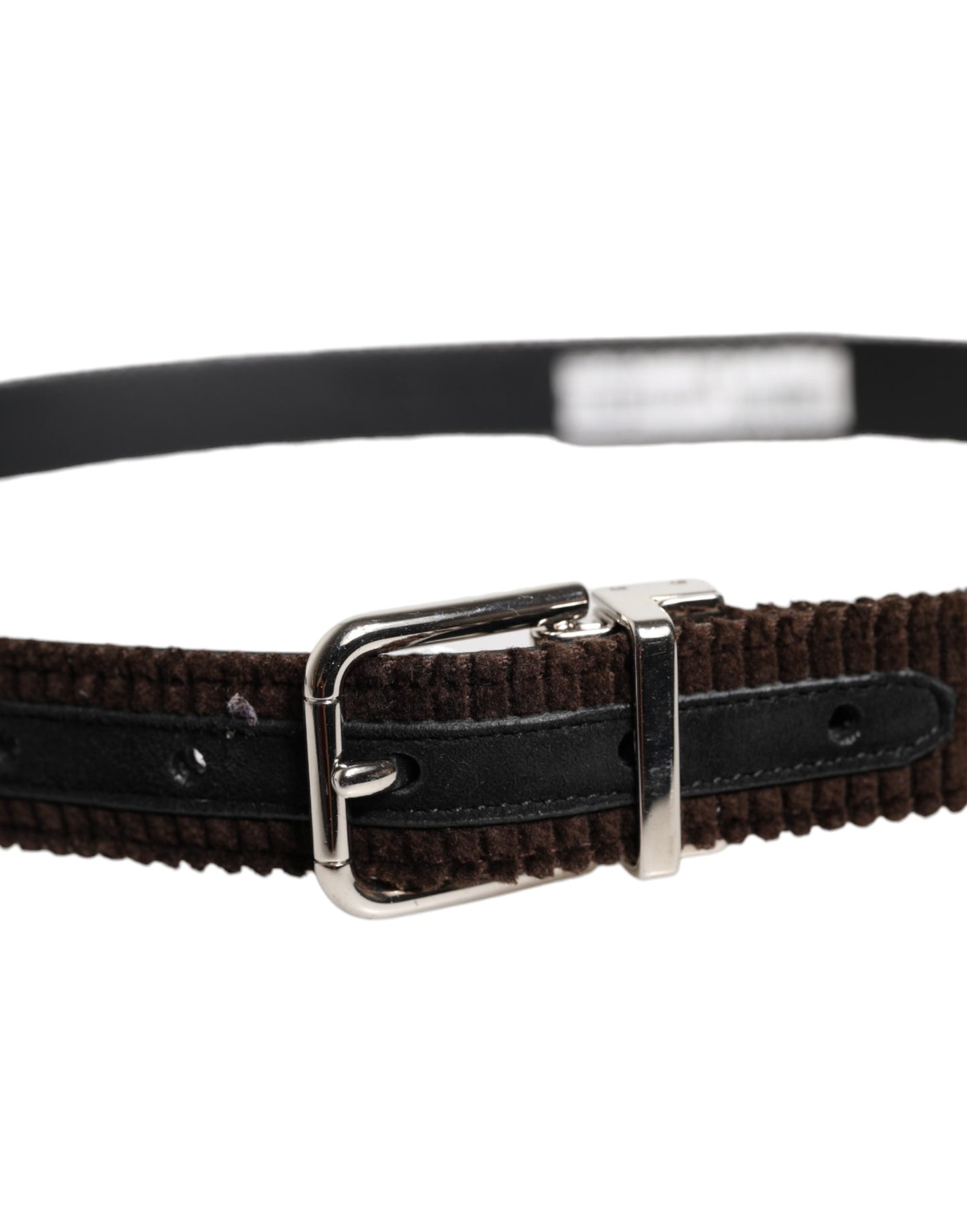 Dolce & Gabbana Men Brown Velvet Ridged Silver Buckle Belt