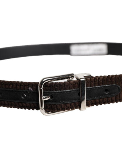 Dolce & Gabbana Men Brown Velvet Ridged Silver Buckle Belt