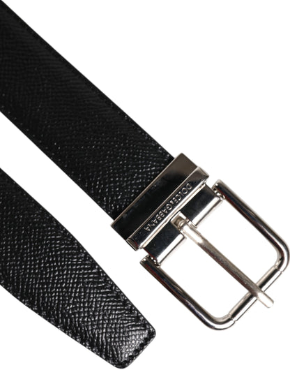 Dolce & Gabbana Black Calf Leather Classic Silver Buckle Belt