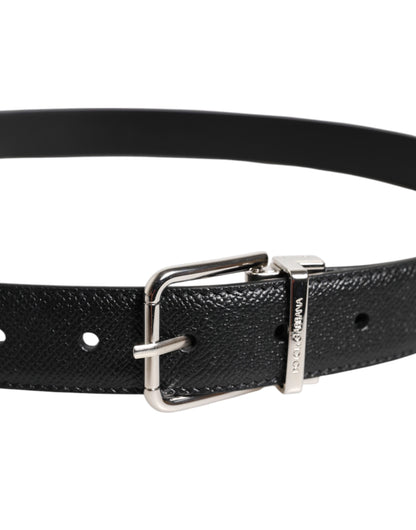 Dolce & Gabbana Black Calf Leather Classic Silver Buckle Belt