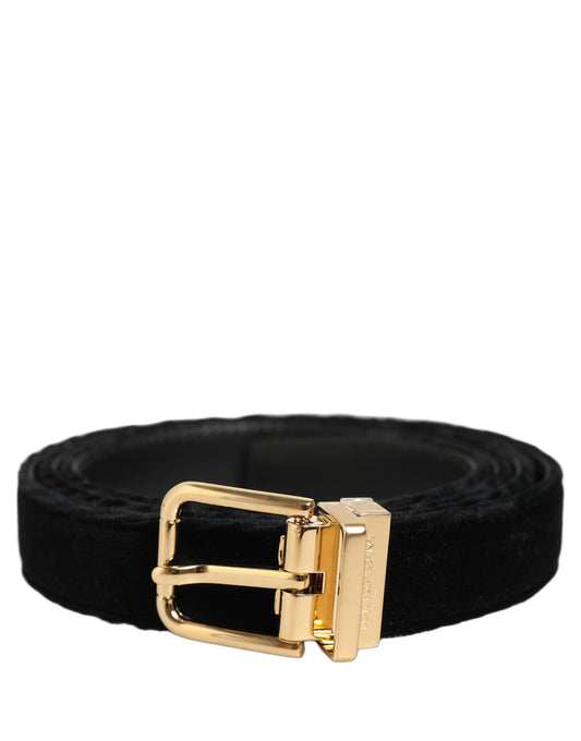 Belt by Dolce & Gabbana for men in leather & velvet black & gold features a bohemian chic silhouette, showcasing the bohemian chic Leather & Velvet Belt design with a sophisticated bohemian chic finish.