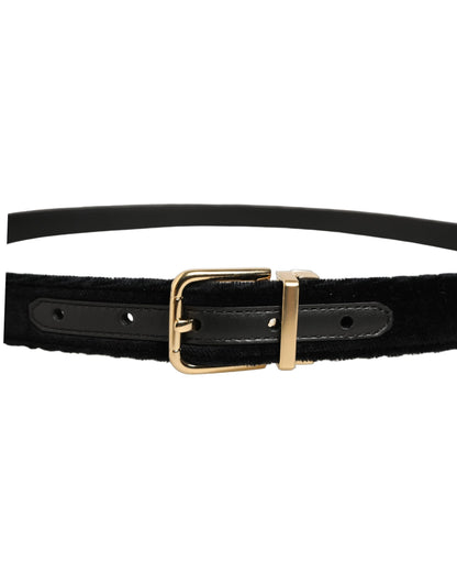 Dolce & Gabbana Men Black Velvet Gold Tone Metal Buckle Belt