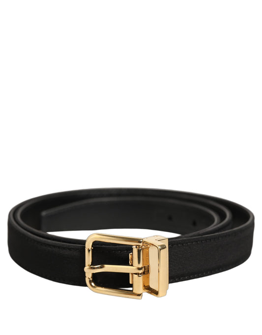 Belt by Dolce & Gabbana for men in viscose canvas & calf leather black & gold features a versatile silhouette, artfully showcasing the versatile design of the Viscose Canvas & Calf Leather Belt for a sophisticated, premium finish.