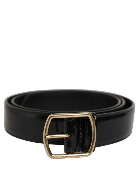 Belt by Dolce & Gabbana for men in patent leather black & gold features a bohemian chic silhouette, showcasing the bohemian chic Patent Leather Belt design with a sophisticated bohemian chic finish.