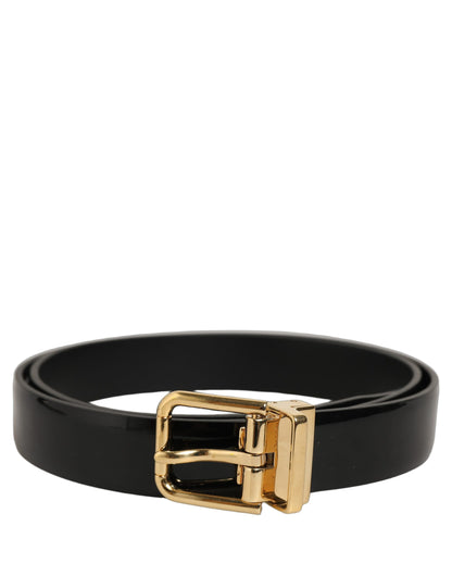Dolce & Gabbana Black Classic Leather Gold Tone Buckle Belt