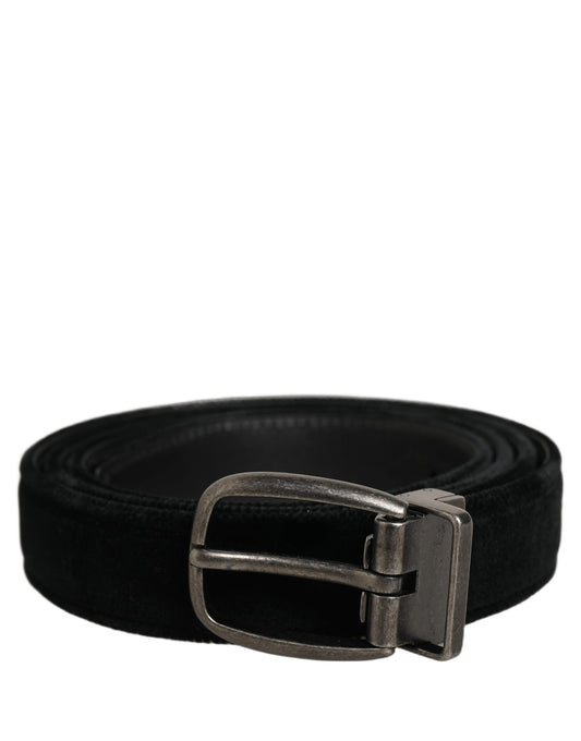 Dolce & Gabbana Calf Leather & Cotton Belt - Black Silver
