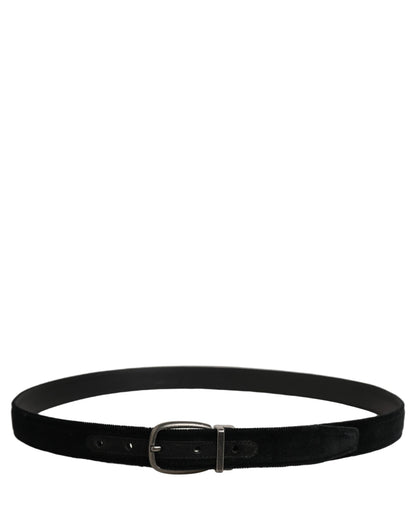 Dolce & Gabbana Calf Leather & Cotton Belt - Black Silver