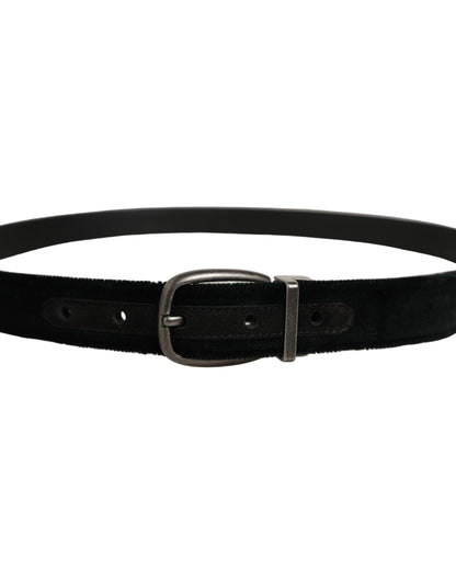 Dolce & Gabbana Calf Leather & Cotton Belt - Black Silver