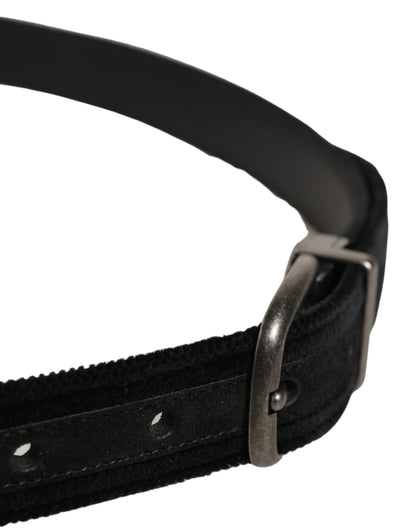 Dolce & Gabbana Calf Leather & Cotton Belt - Black Silver