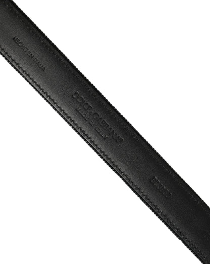 Dolce & Gabbana Calf Leather & Cotton Belt - Black Silver