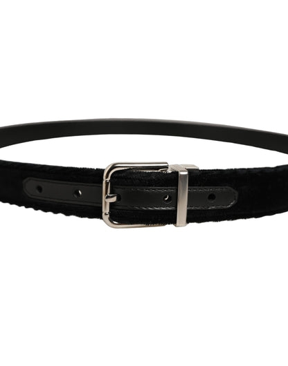 Dolce & Gabbana Black Velvet Silver Tone Metal Buckle Belt