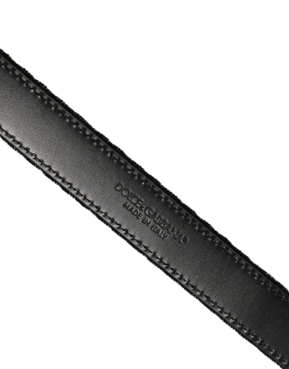 Dolce & Gabbana Black Velvet Silver Tone Metal Buckle Belt