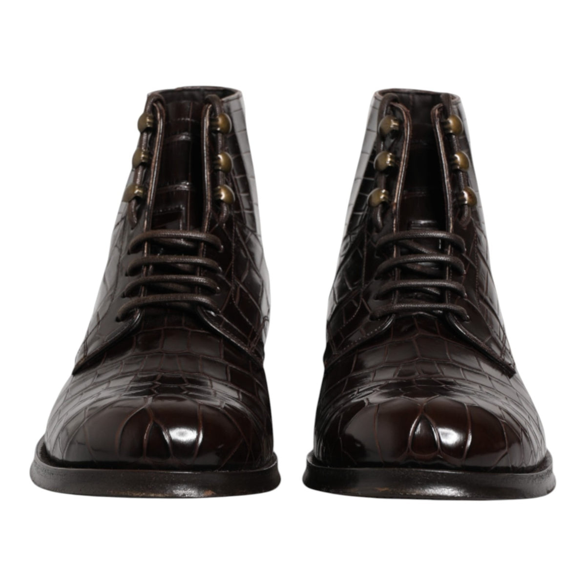 Dolce & Gabbana Men's Crocodile Skin Leather Lace-Up Ankle Short Boots - Brown