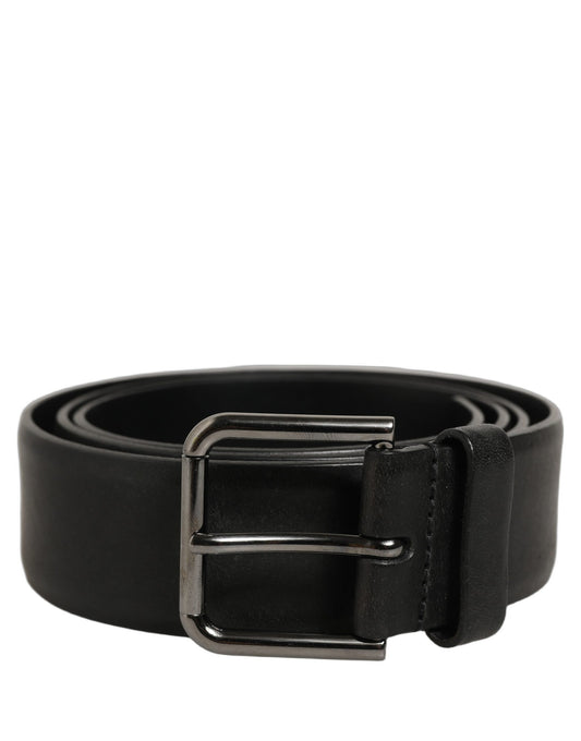 Belt by Dolce & Gabbana for men in calf leather black, gunmetal & silver features an artisanal silhouette, showcasing the artisanal craftsmanship of the Calf Leather Belt collection for a artisanal finish.