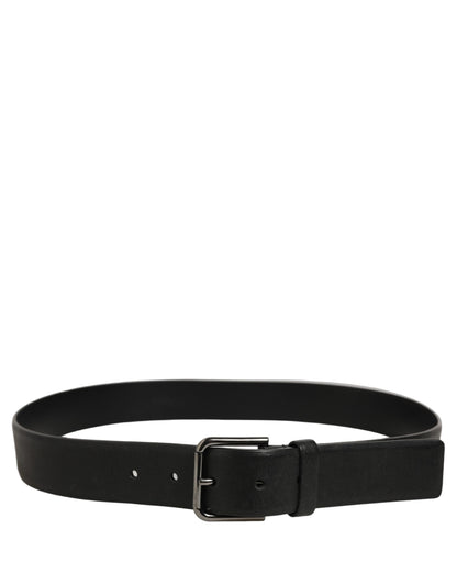 Dolce & Gabbana Black Calf Leather Classic Silver Buckle Belt