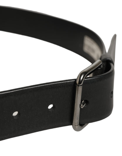 Dolce & Gabbana Black Calf Leather Classic Silver Buckle Belt