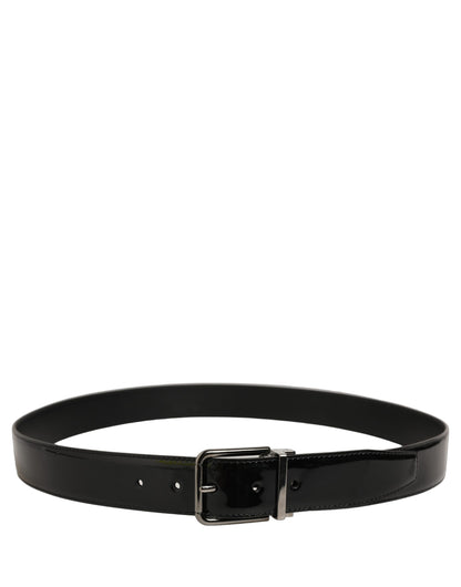 Dolce & Gabbana Black Patent Leather Silver Metal Buckle Belt